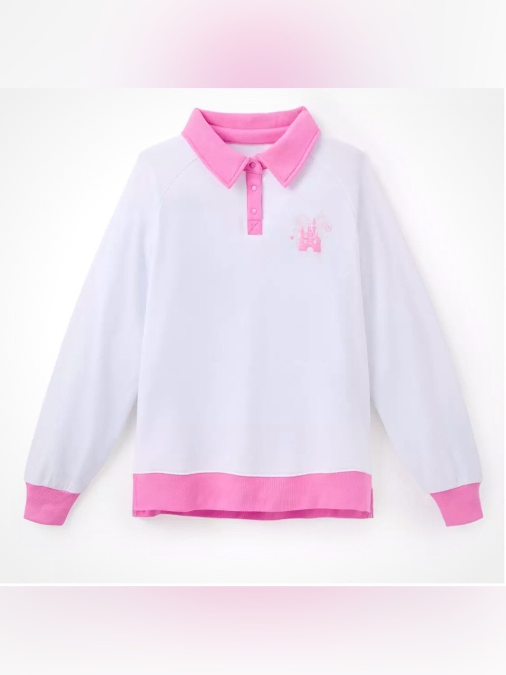 Disney Parks Disneyland Pink Bows Castle 1/4 Snap Pullover Sweatshirt Women NWT